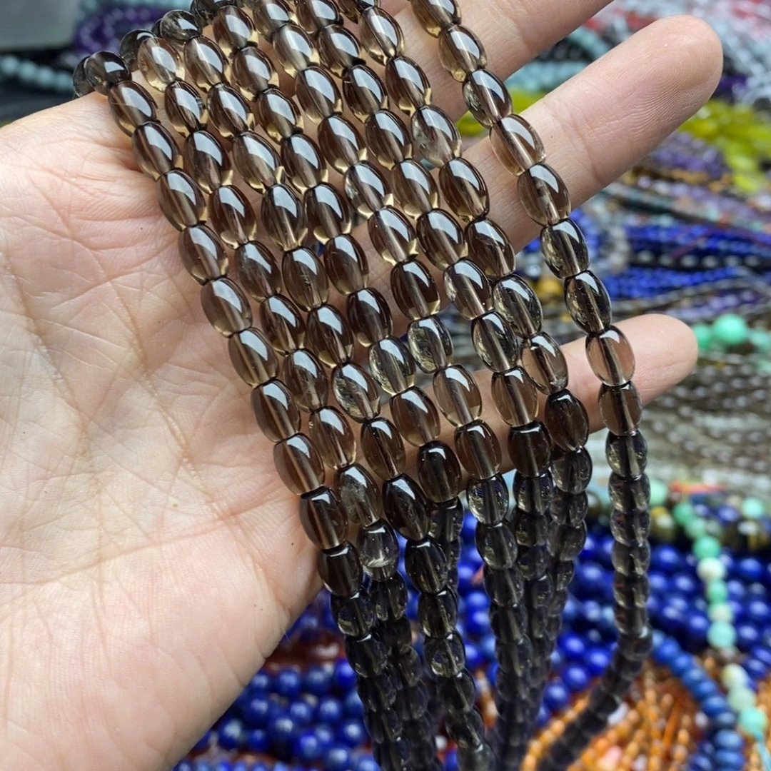 玛瑙/玉髓合金珠宝半成品一条天然6×8净体茶晶米珠