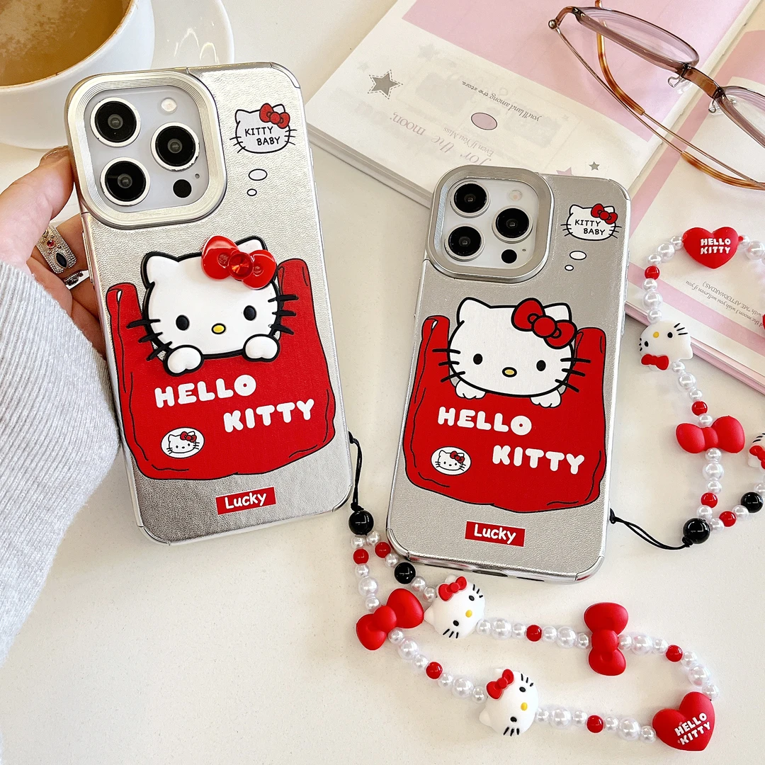 可爱立体蝴蝶结猫咪链条手机壳适用iPhone16promax苹果15/14/13p