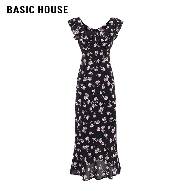 百家好/Basic House25年春季系带连衣裙法式气质高级感温柔长裙