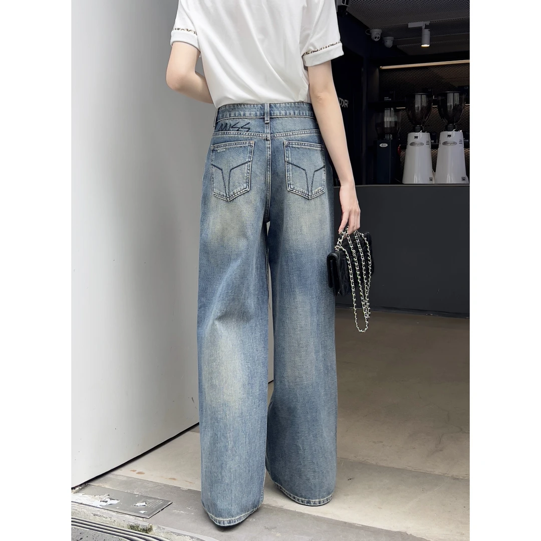 KiKi严选：31116-YER家欧洲站南油春季新款后背字母阔腿牛仔裤