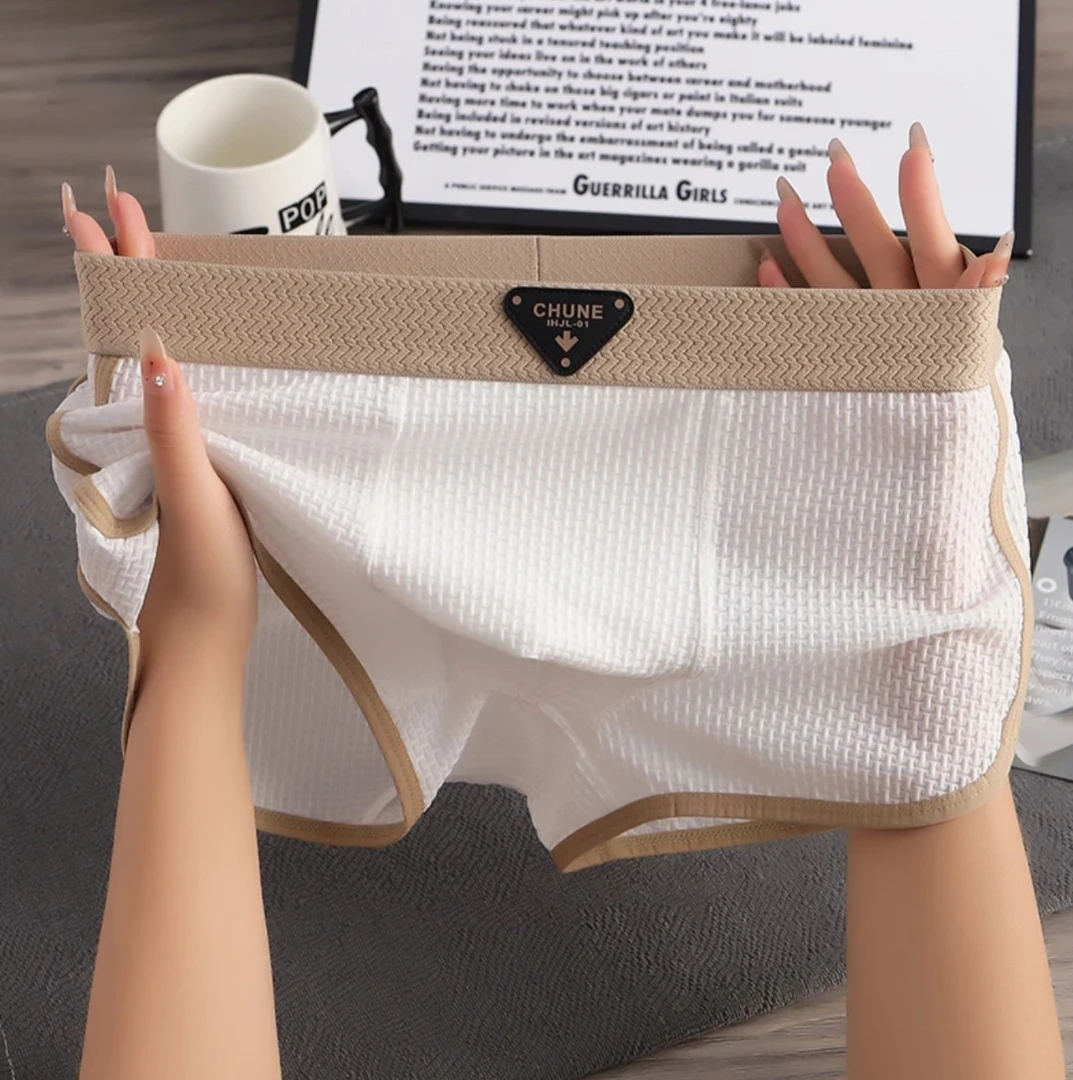 夏季薄款男士冰丝内裤男款时尚提花网孔四角裤青年运动透气平角裤