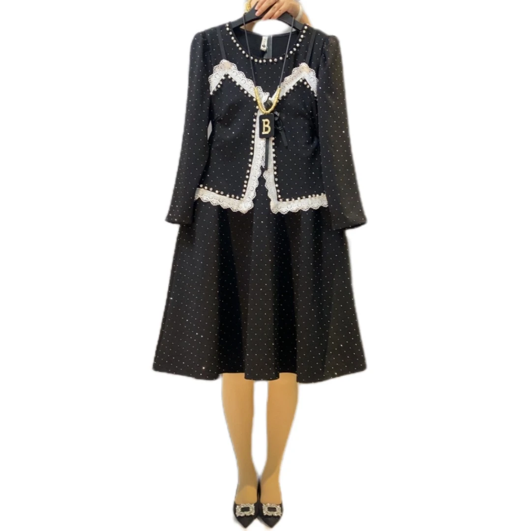 新款女装大码高级微胖中长拼接重工百搭显瘦时尚胖妹妹连衣裙女