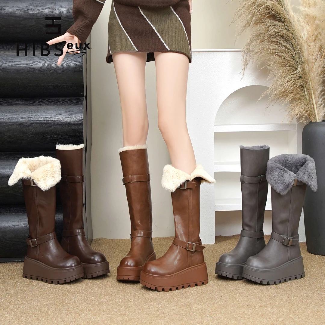 【万达撤柜】2025冬季雪地靴冬季皮面厚底增高时尚皮带扣百搭保暖