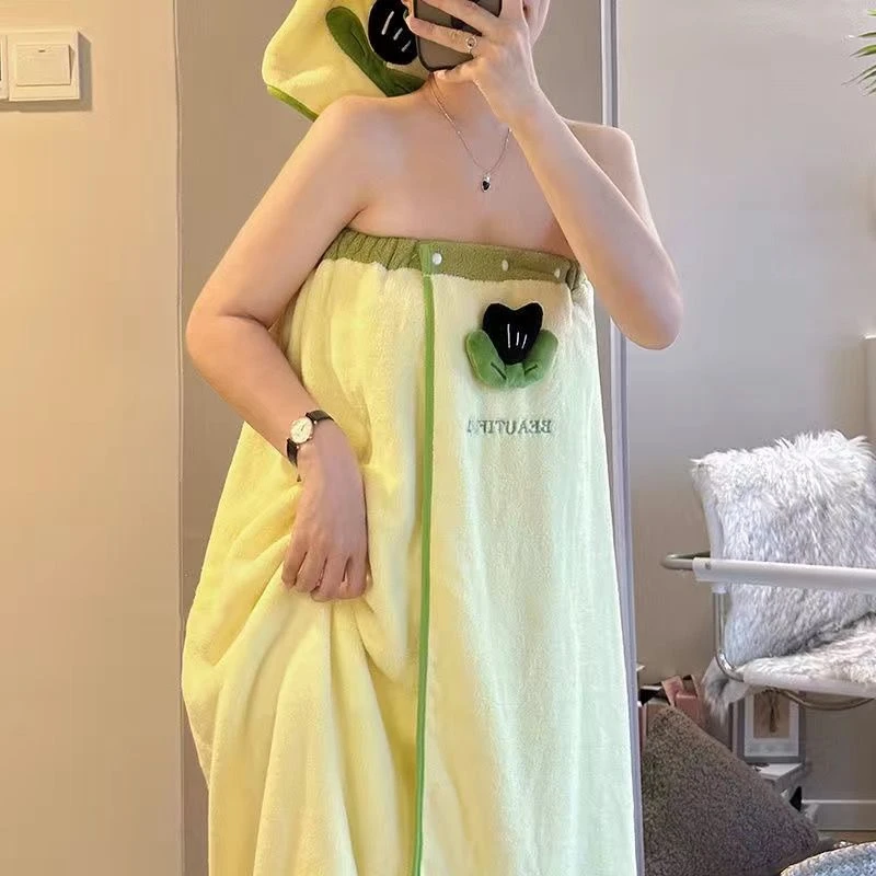 珊瑚绒浴裙ins风高颜值可穿可裹吸水速干发浴巾女三件套学生成人