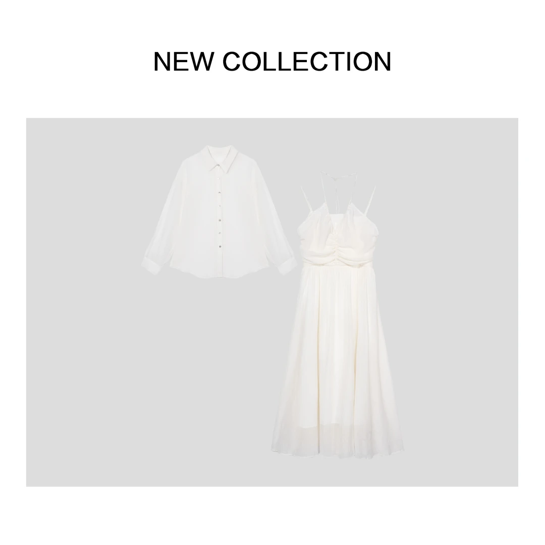 《芳芳专属》D1F27027 夏季白色套装长袖衬衣+吊带裙