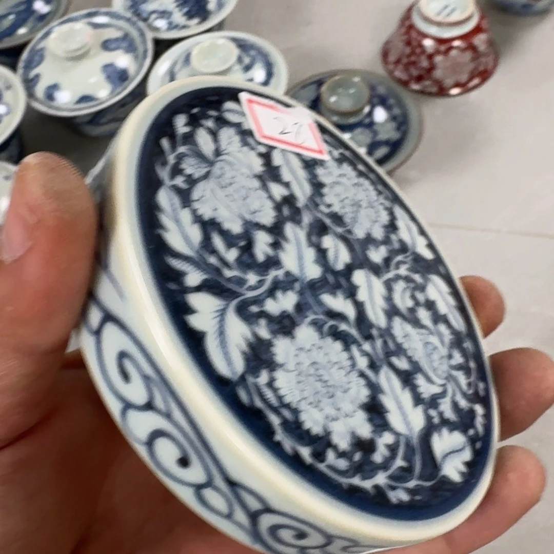 摆件青花国色天香盖置