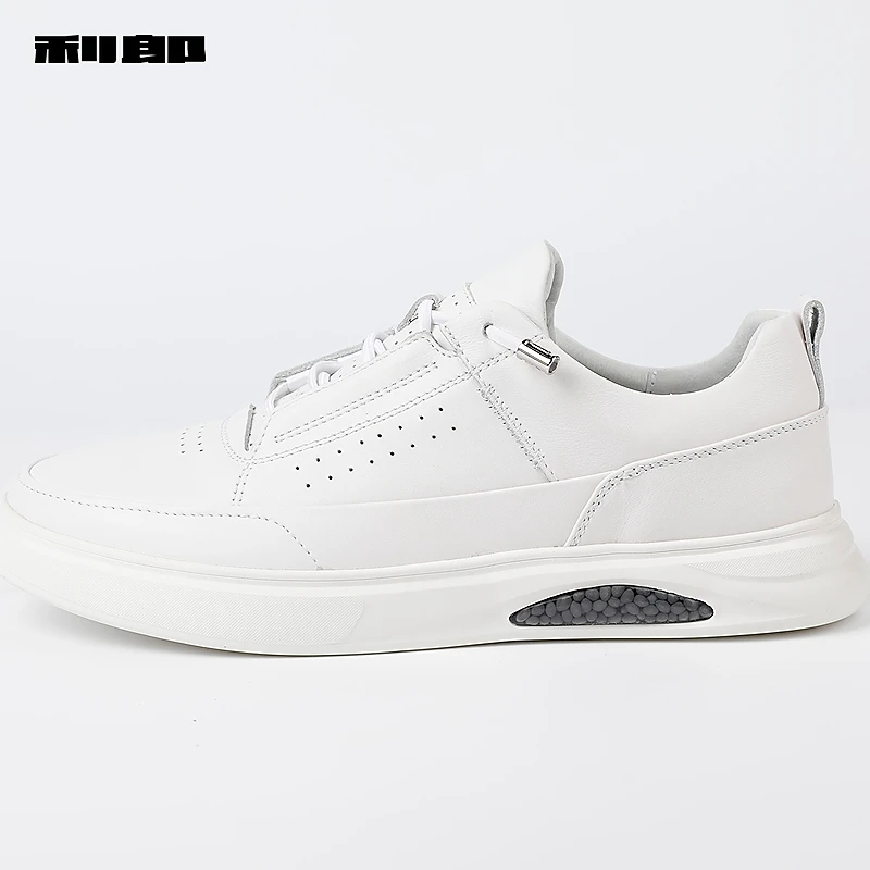 利郎官方牛皮板鞋男鞋厚底小白鞋白色商务休闲鞋子轻便百搭运动鞋