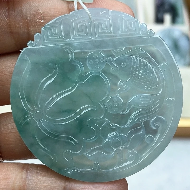 翡翠未镶嵌颈饰天然翡翠A货鱼系荷花