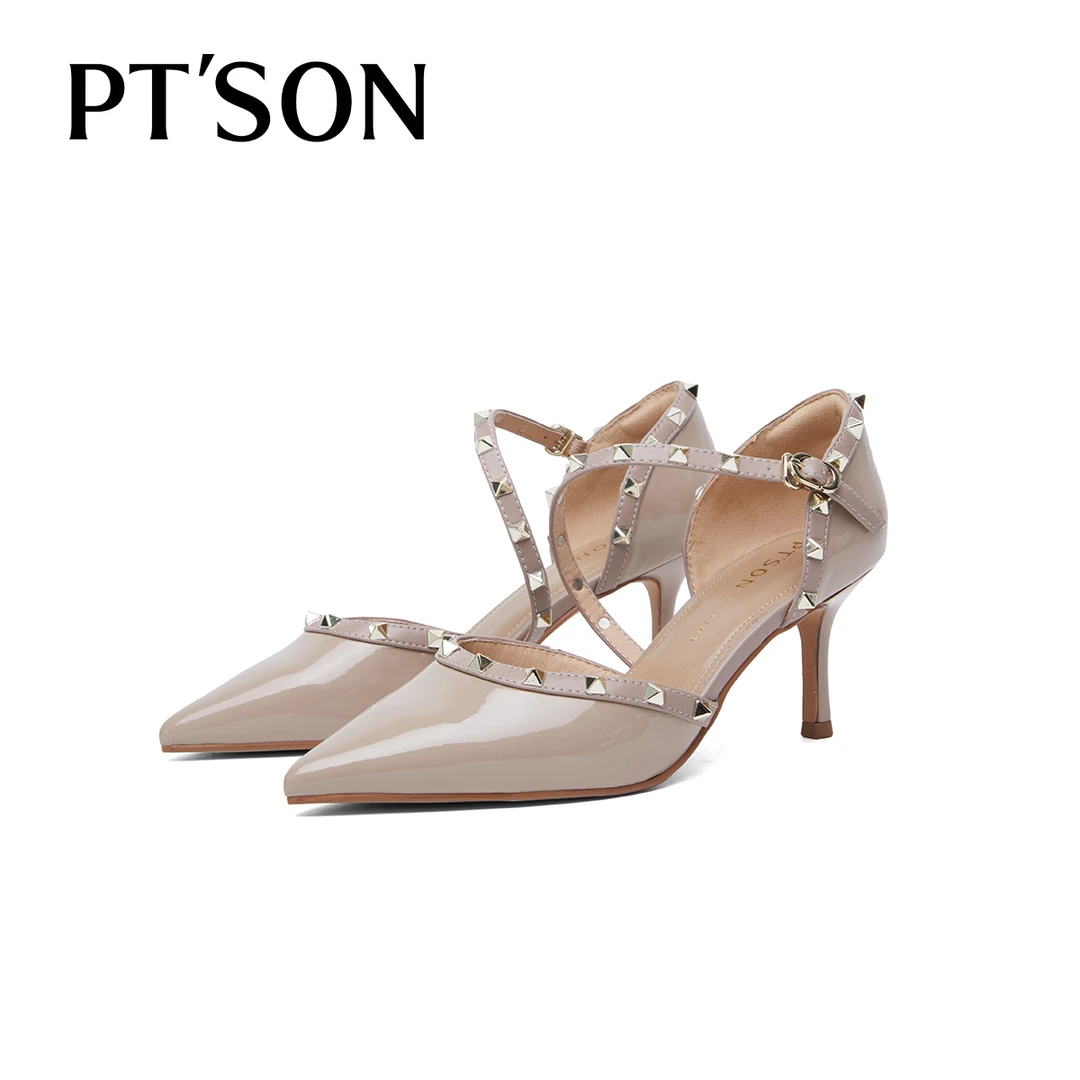 商场同款百田森铆钉高跟凉鞋女2025新款凉鞋不露脚趾包头凉单鞋