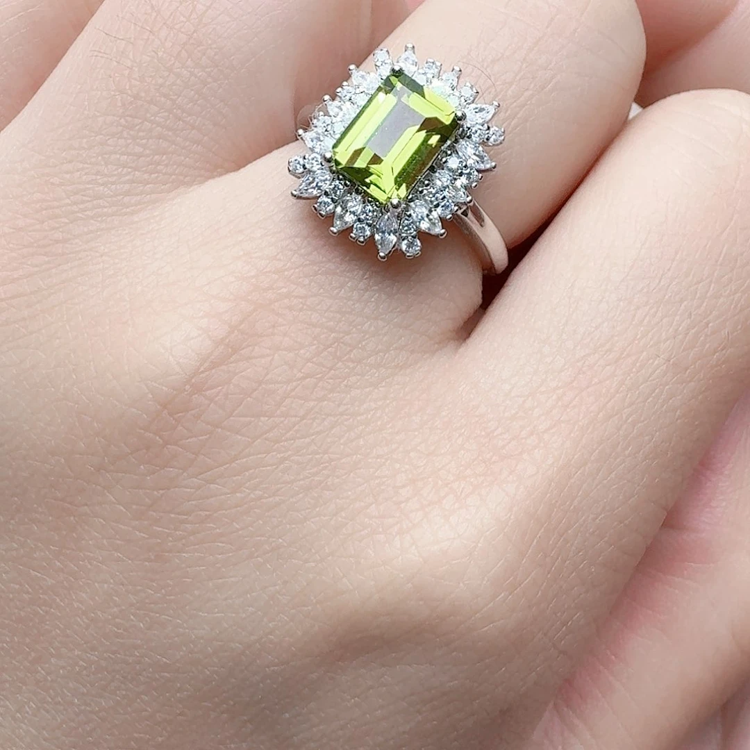 橄榄石戒指银S925镶嵌戒指