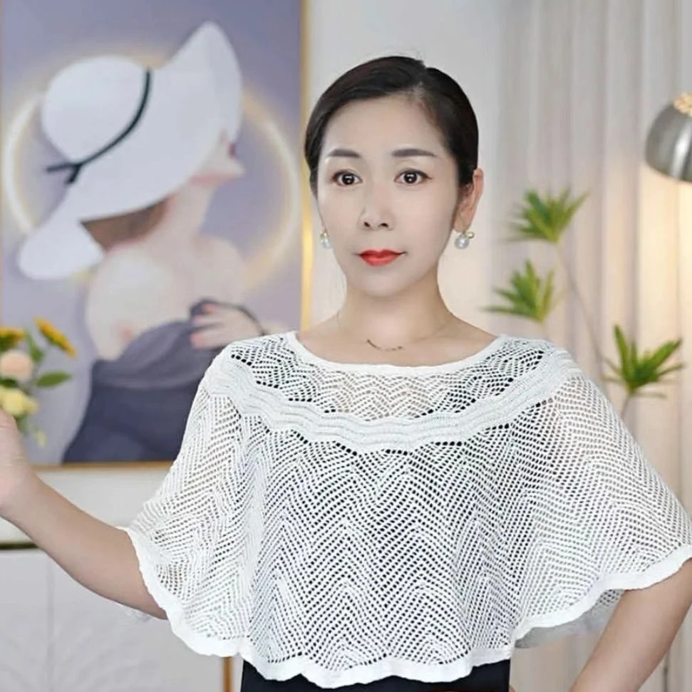 夏季新款冰丝针织镂空披肩春秋外搭小搭肩女防晒时尚洋气套头百搭