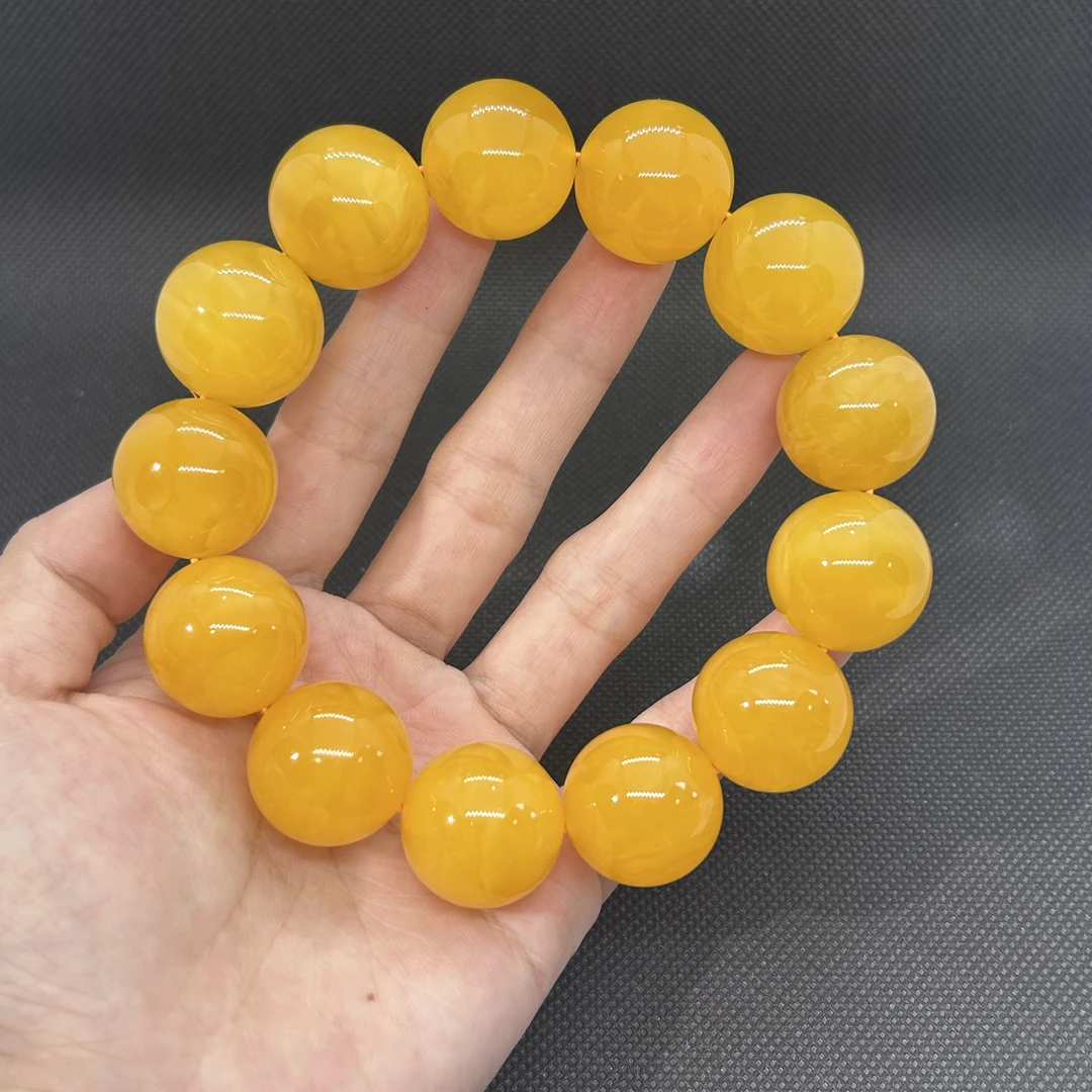 收藏级21mm鸡油红蜜蜡手串手持 纯天然无优化焦皮料大尺寸圆珠