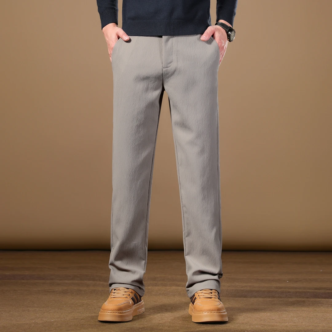 Leekody香港高端浅灰色休闲裤男款秋季宽松直筒商务百搭休闲长裤