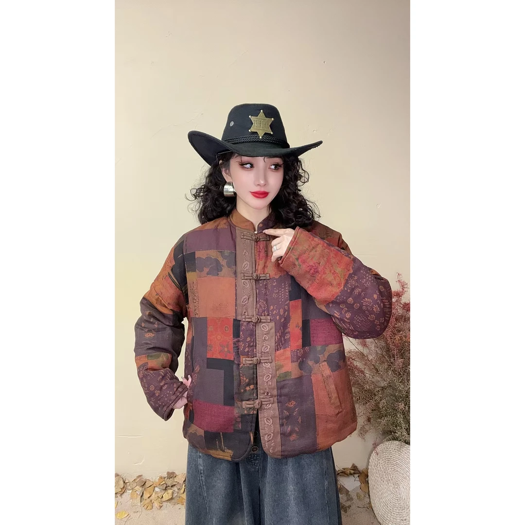 8857秋冬新款时尚气质显瘦遮肉洋气女休闲加厚宽松夹棉对襟小棉袄