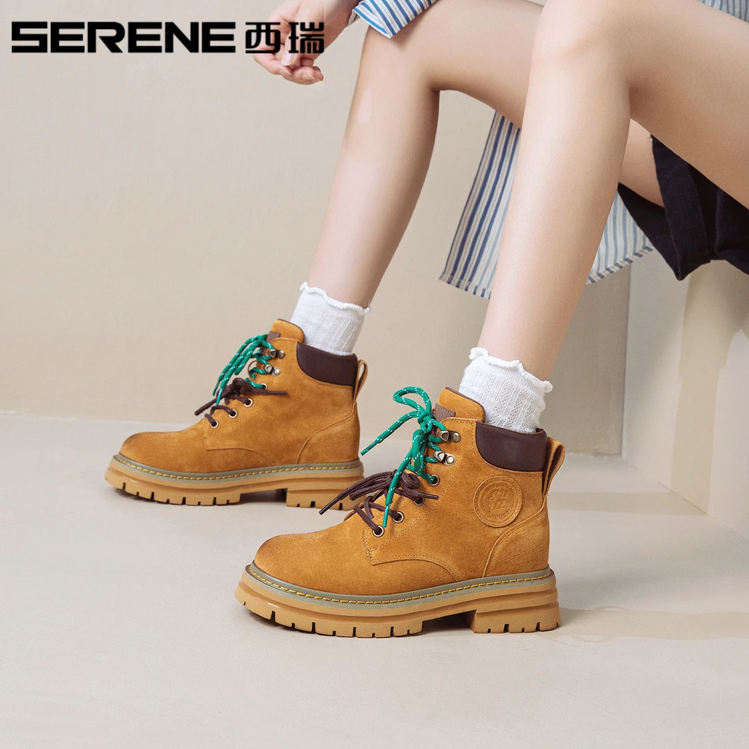 西瑞马丁靴厚底英伦风复古时尚百搭女鞋秋冬系带休闲单靴百搭女靴