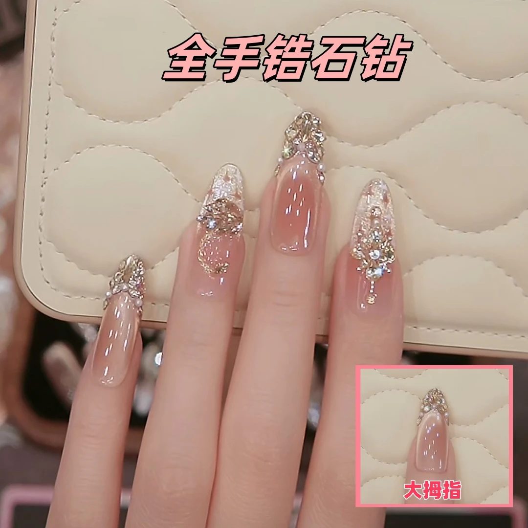 【俄耳甫斯·琴音】d纯手工穿戴美甲猫眼光疗立体锆石钻爆闪蹦迪满钻