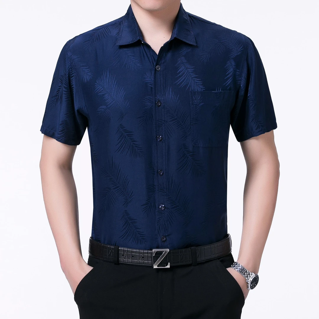 桑蚕丝真丝100%男士短袖衬衫夏季爆款新品爸爸装休闲商务薄款透气