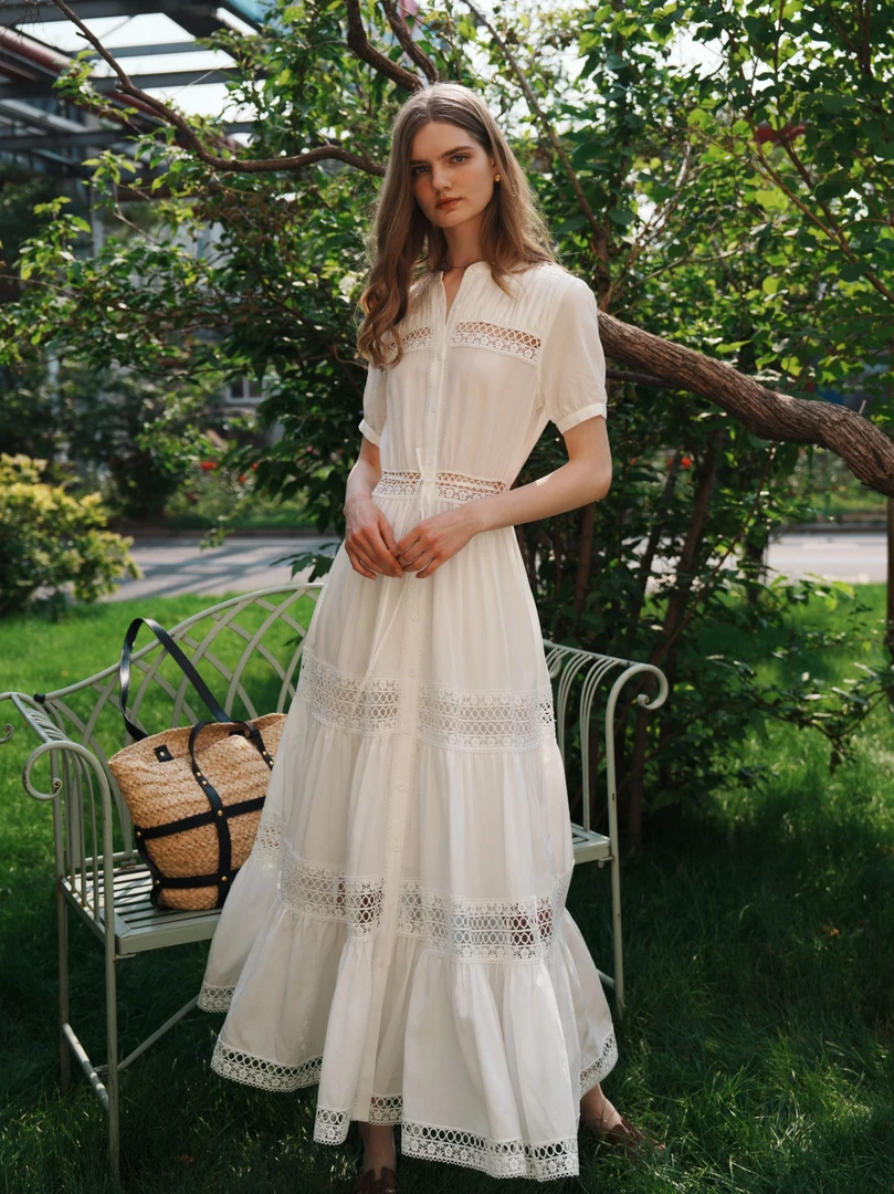 NeedShop1 【唯美连衣裙】白色定制蕾丝拼接连衣裙