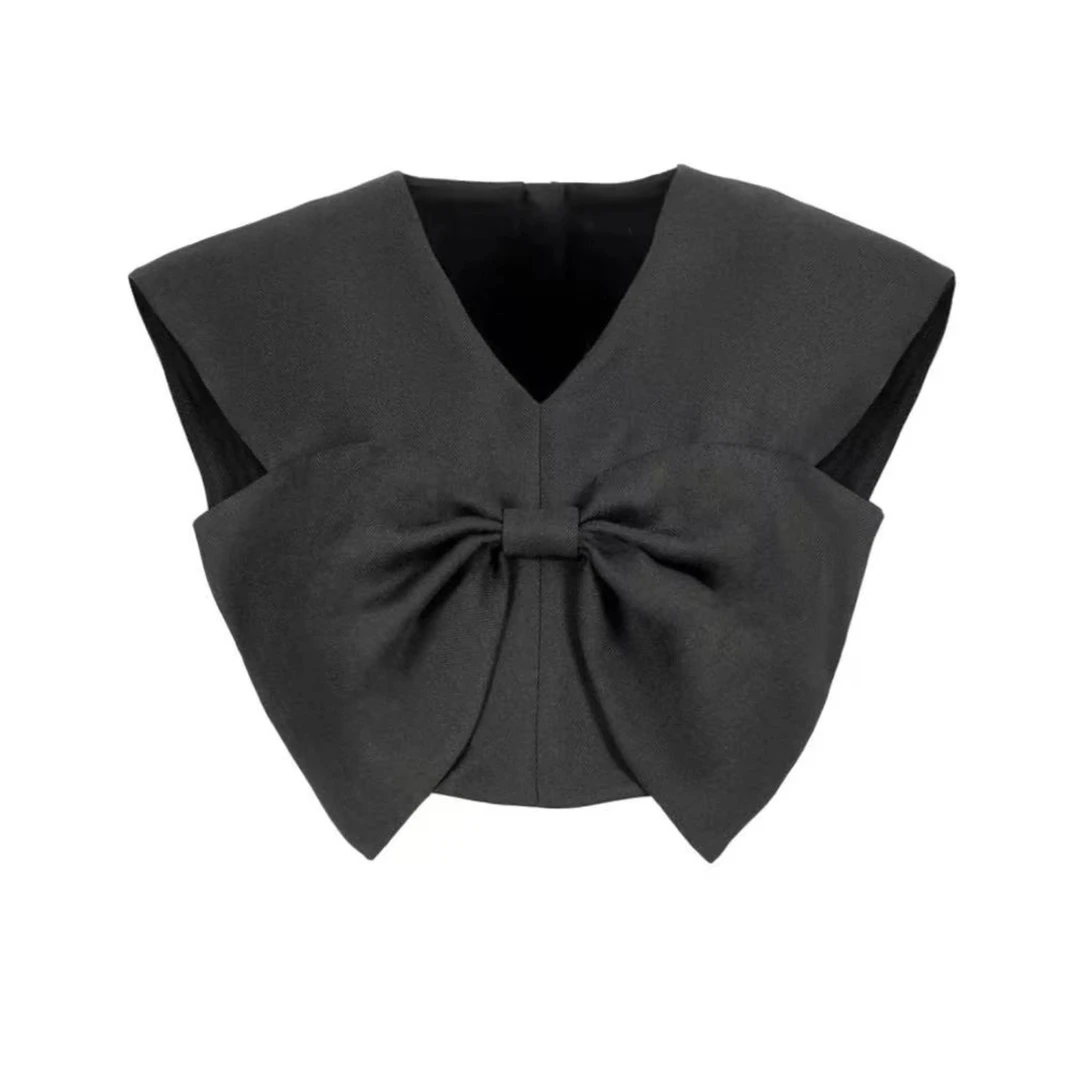 MULACKE穆兰赫 黑色甜酷显瘦优雅气质大蝴蝶结百搭无袖上衣8110