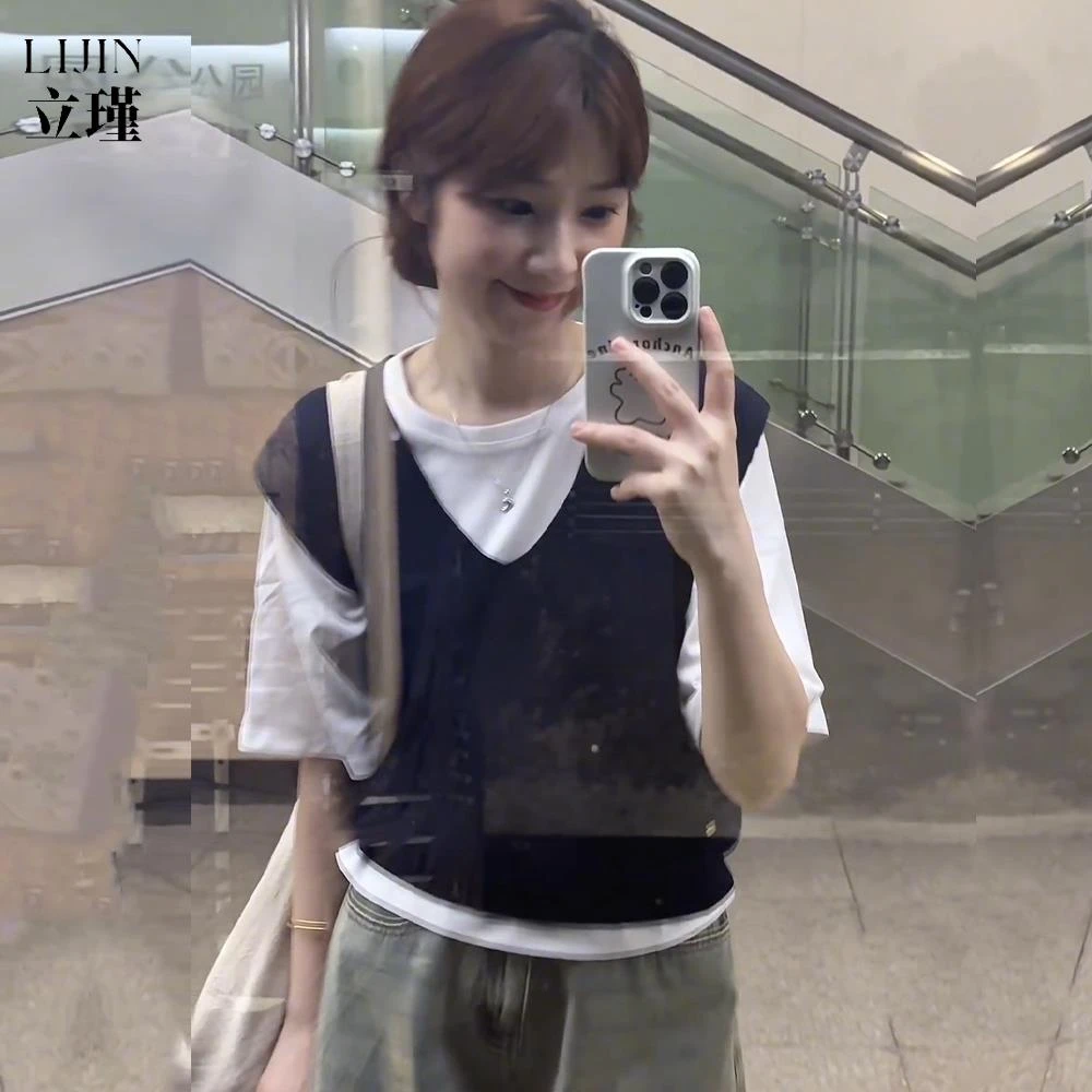 推荐爆款来袭叠穿针织马甲背心女夏季新款V领套头显瘦上衣坎肩潮