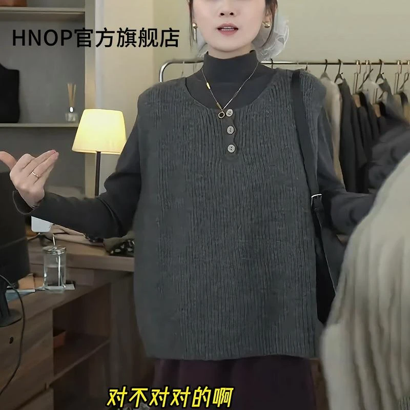 格雷系高级灰色宽松针织马甲背心女秋冬叠穿韩系百搭显瘦打底衫