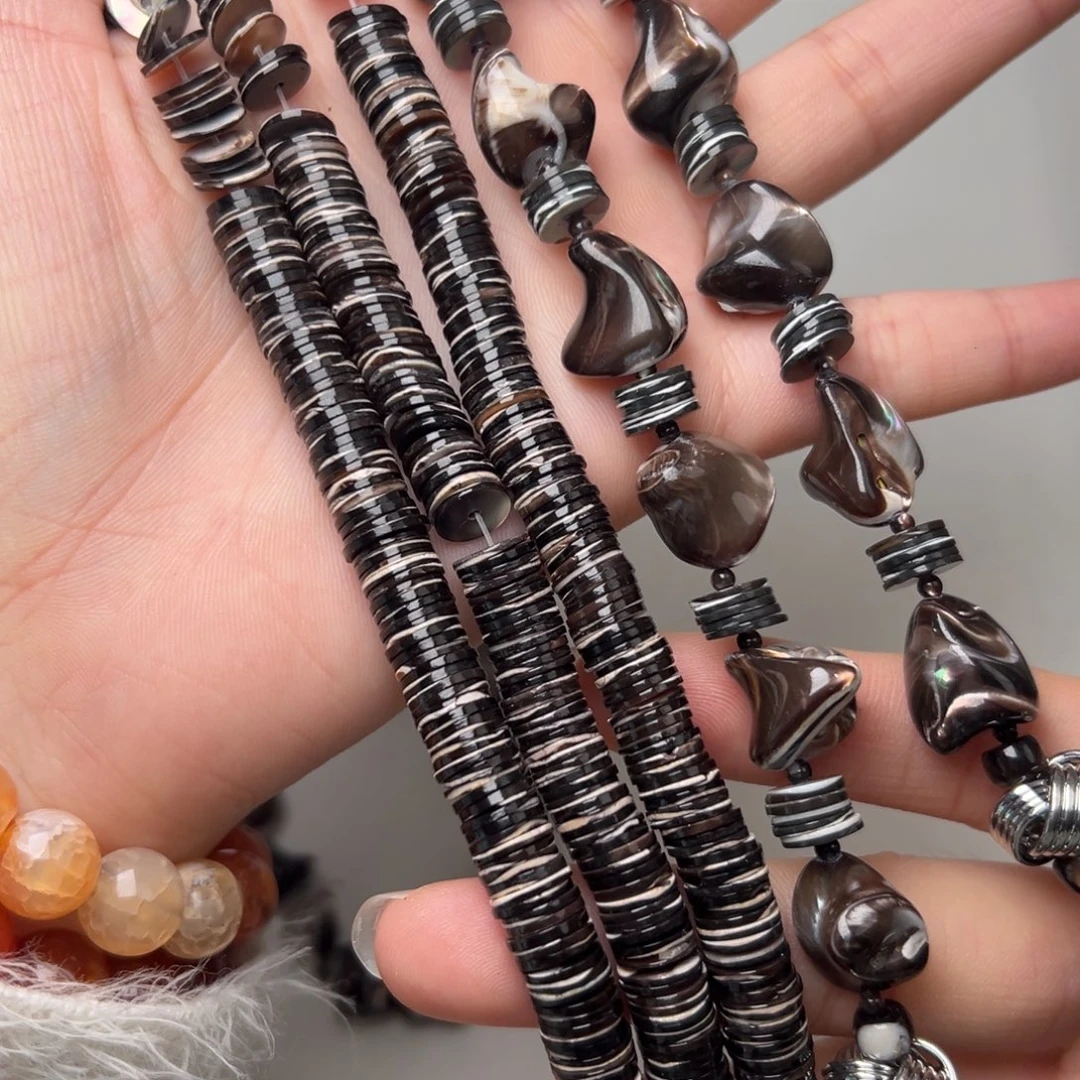 玛瑙/玉髓合金珠宝半成品L522。8mm天然黑金贝隔片一条