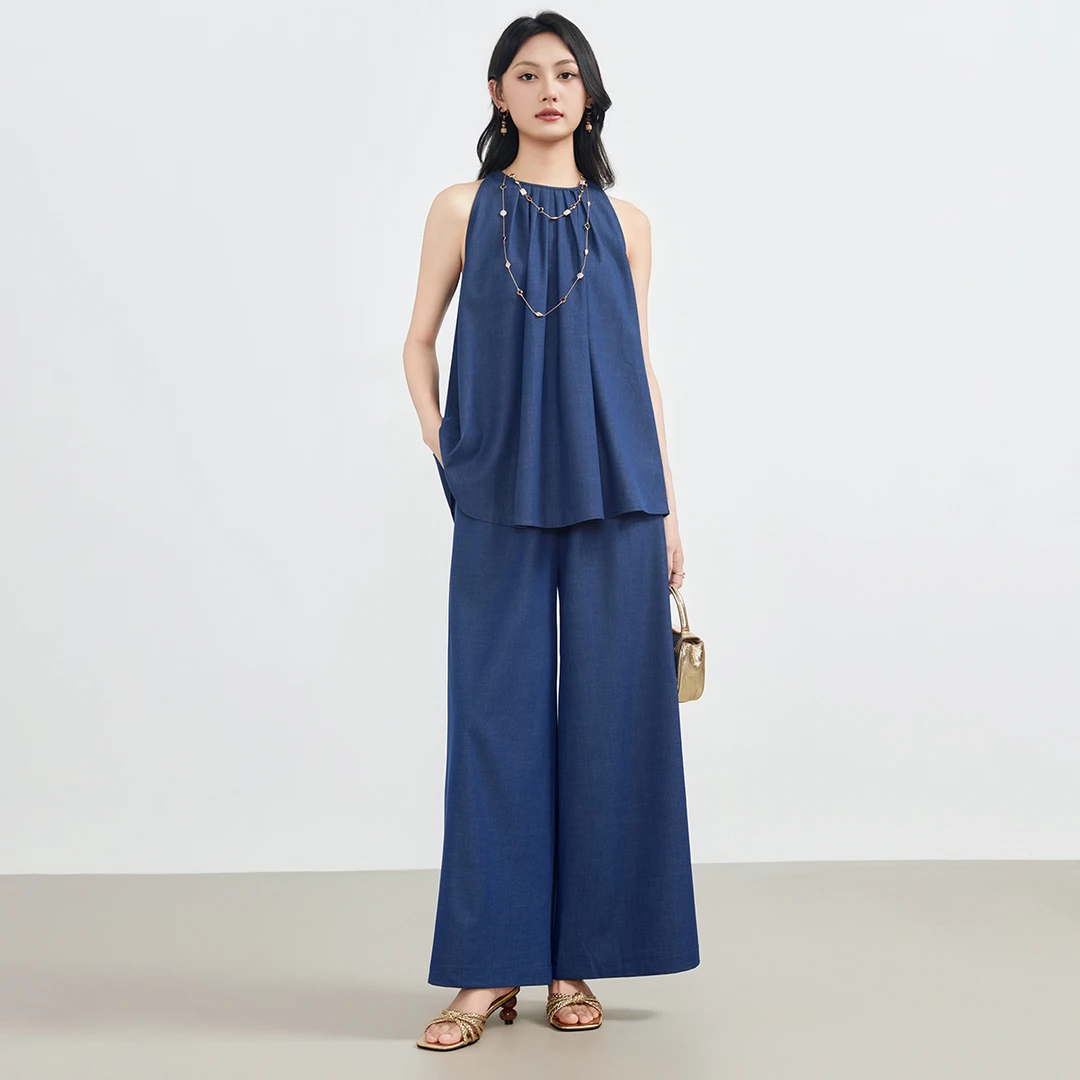 爱客无袖上衣宽松阔腿裤套装YA25216H002