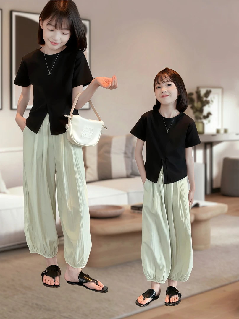 女童夏装套装6-12岁潮款高级感套装2025新款小女孩洋气韩范两件套