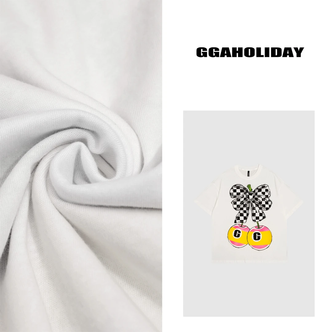 GGAHOLIDAY美式夏季宽松潮流印花休闲百搭时尚白色短袖T恤-152576