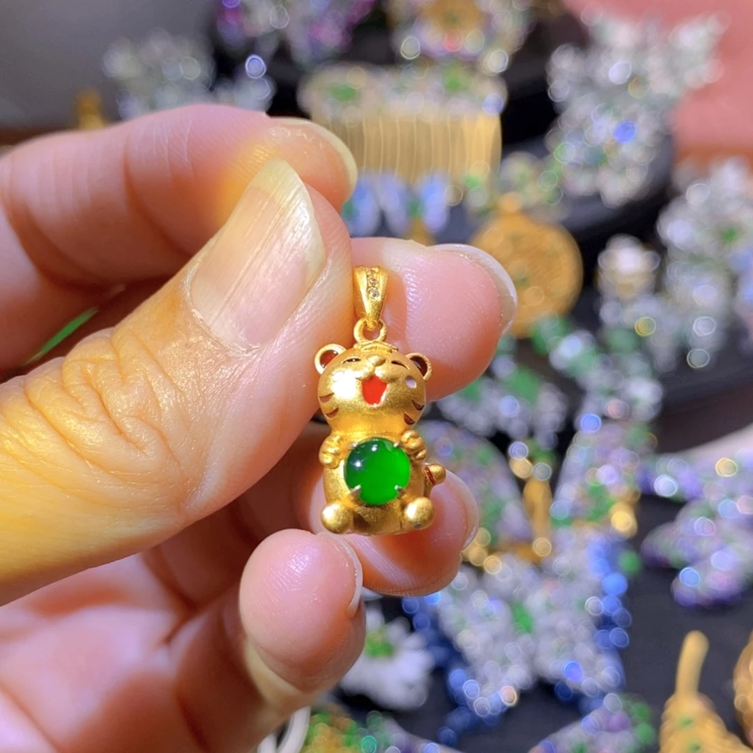 吊坠(不含链)银S925镶嵌翡翠