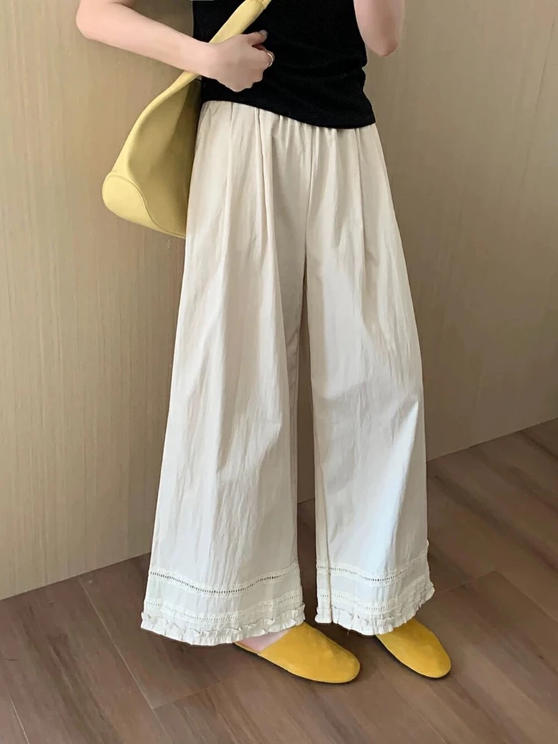 夏季蕾丝花边九分裤宽松显瘦直筒休闲裤百搭防晒阔腿裤