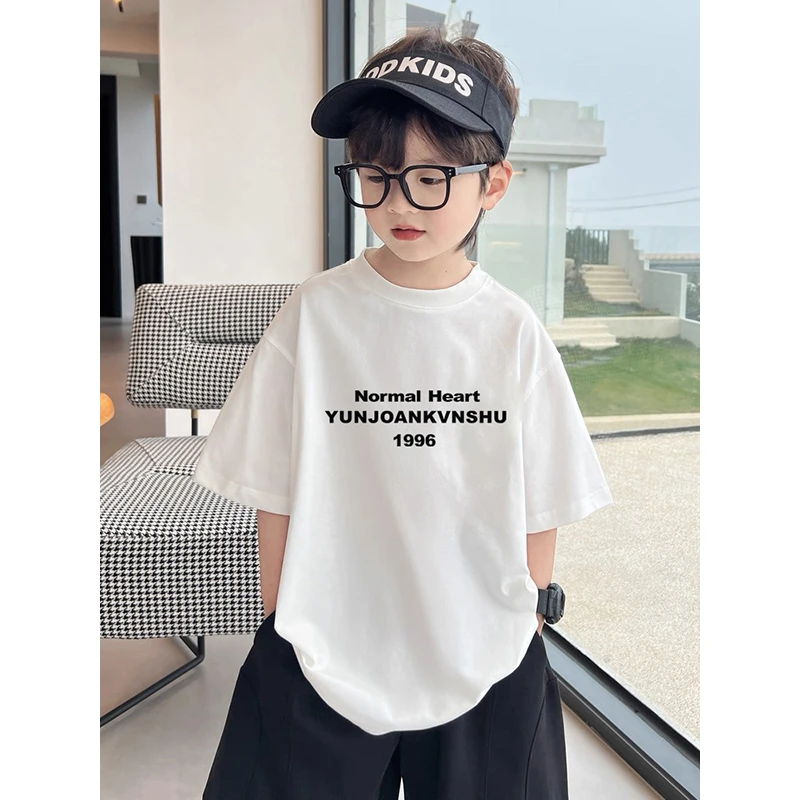 休闲版2025新款纯棉男童T恤短袖女童夏季洋气男童男t恤爆款时尚