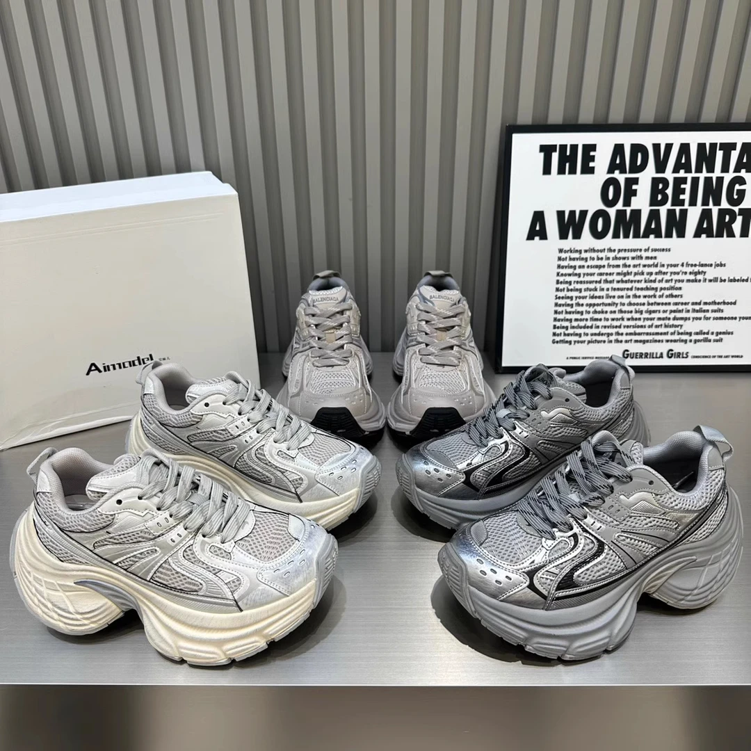 2025年春季厚底5cm时尚擦色做旧老爹鞋女鞋增高运动休闲鞋