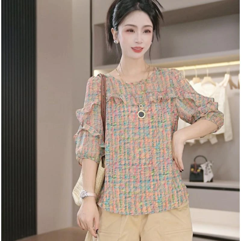 771-（现货）夏季新款上衣时尚洋气减龄显瘦印花衬衫女