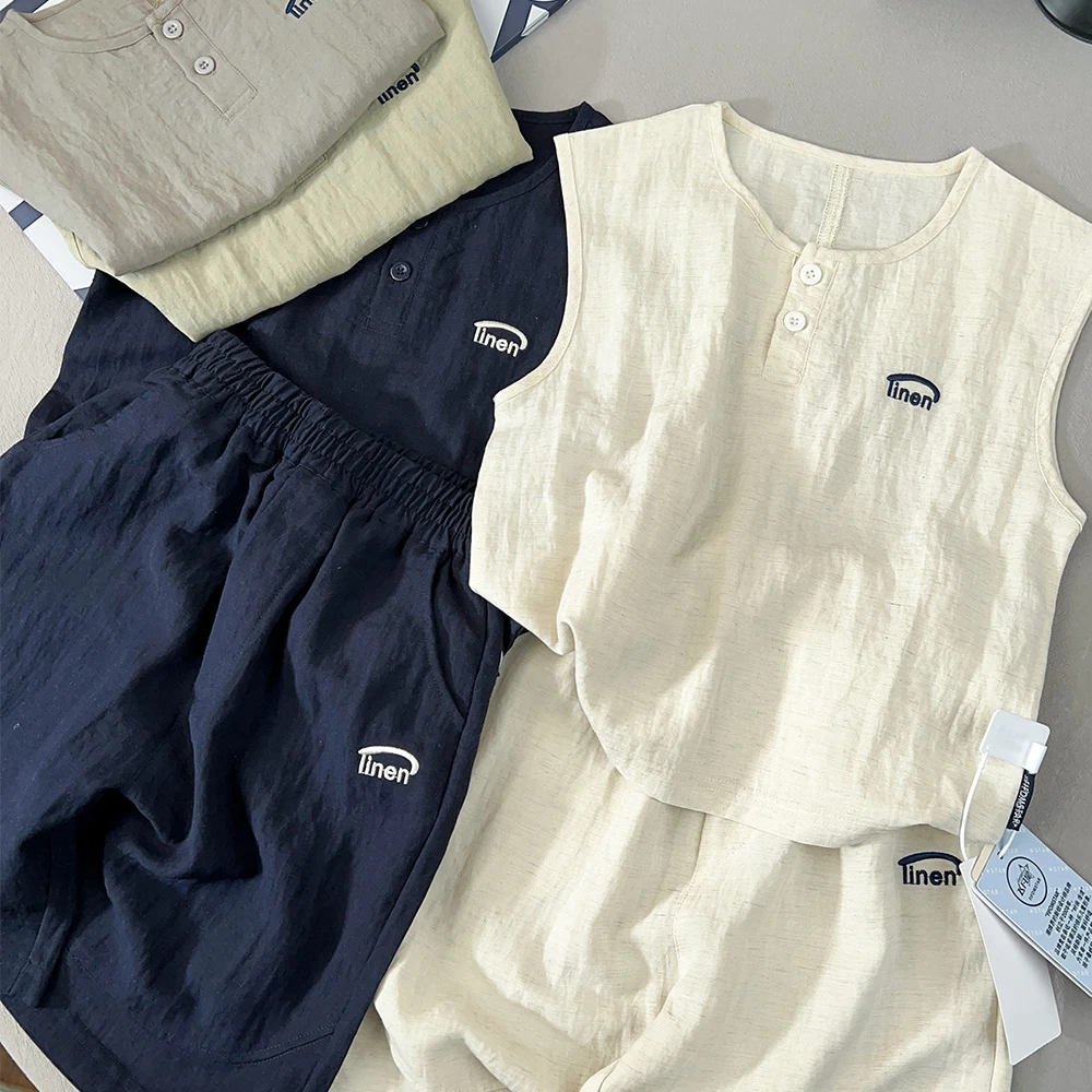 简约开领夏季儿童凉感透气背心套装中大童休闲两件套百搭25286