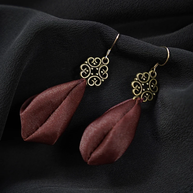 桑蚕丝香云纱丝巾装饰中式耳饰女士耳环（250274）