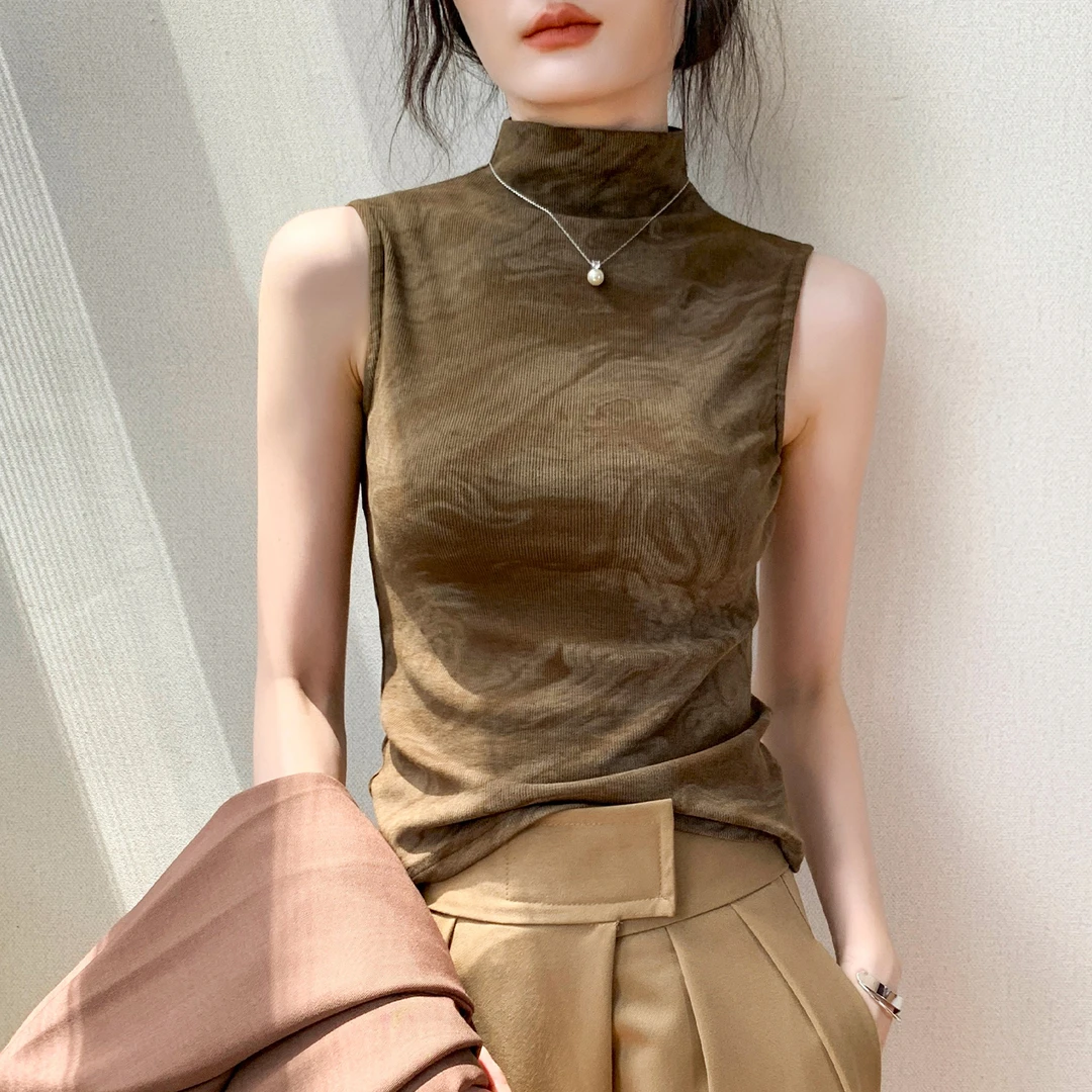 高领扎染背心女外穿2025秋季新款修身简约内搭打底衫无袖显瘦上衣