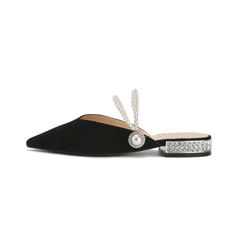 Morrell Maxie包头粗跟水钻黑色春夏法式半托女鞋MW232002BKHA