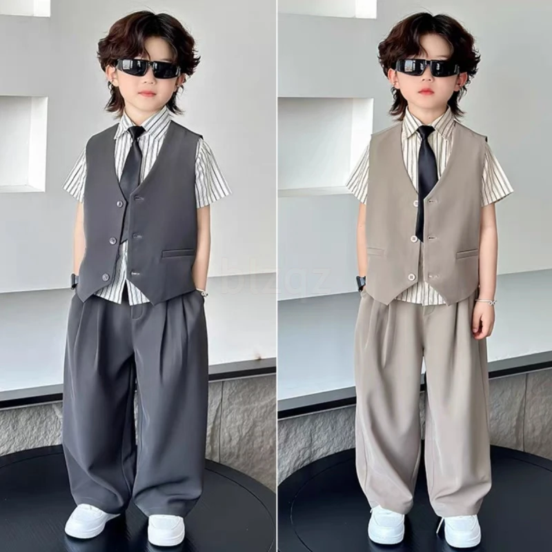 布姿奥夏季男童西装礼服小少爷西服花童生日衣服六一儿童主持