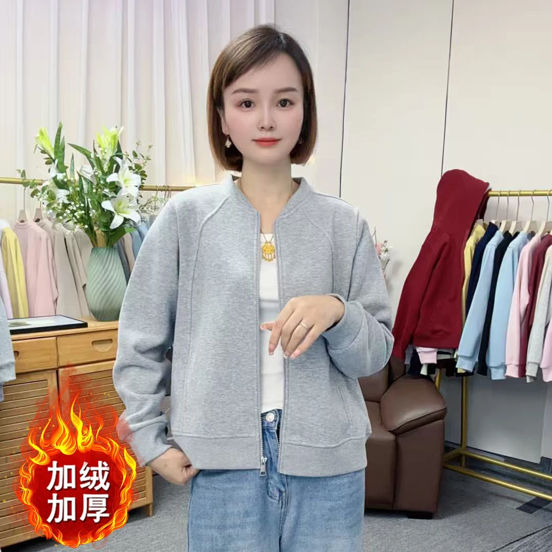 （0051加绒）正肩棒球服韩版短款秋冬季休闲百搭卫衣拉链开衫外套女