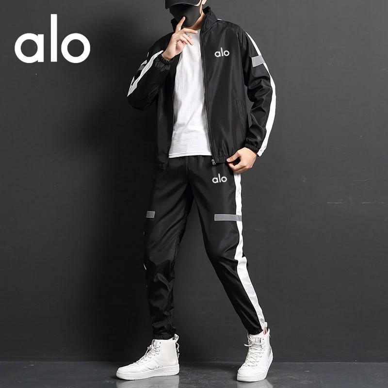 alo套装男款秋冬季加绒加厚潮流立领外套长裤运动服装休闲两件套