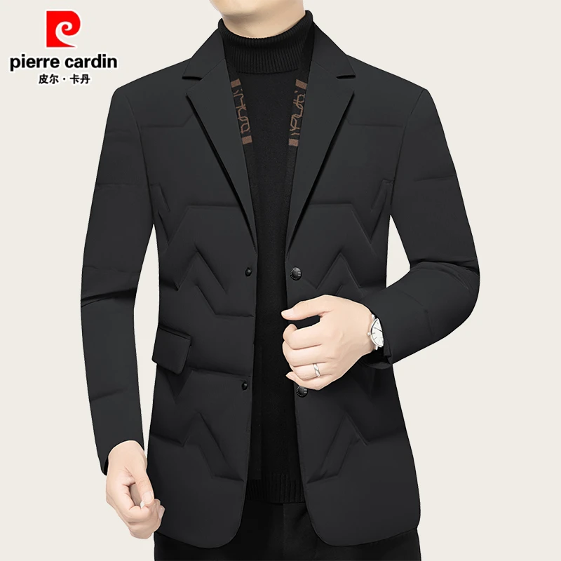 皮尔卡丹冬季高档羽绒西服新款中青年时尚小西装鸭绒保暖男士外套