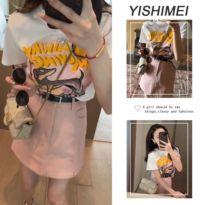 今年流行一整套2025年夏季新款韩系减龄短袖t恤显瘦半身裙两件套