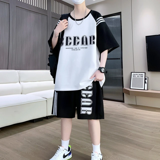 青少年夏季短袖套装运动短裤男孩初中生高中生学生夏装t恤两件套