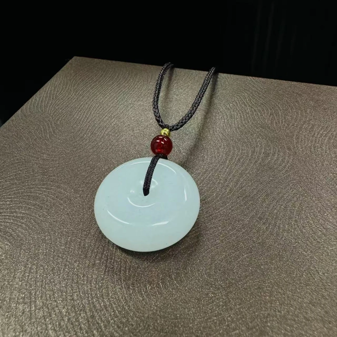 天然石英质玉白月光平安扣项链小清新气质百搭国风款简约吊坠颈饰