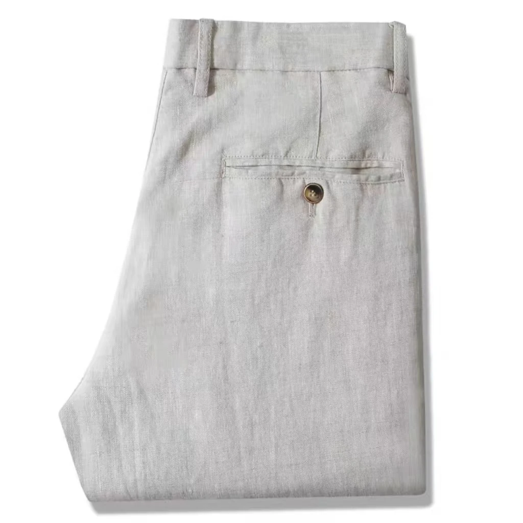 夏季亚麻休闲裤男士透气修身直筒裤宽松长裤男装男士商务麻料裤子