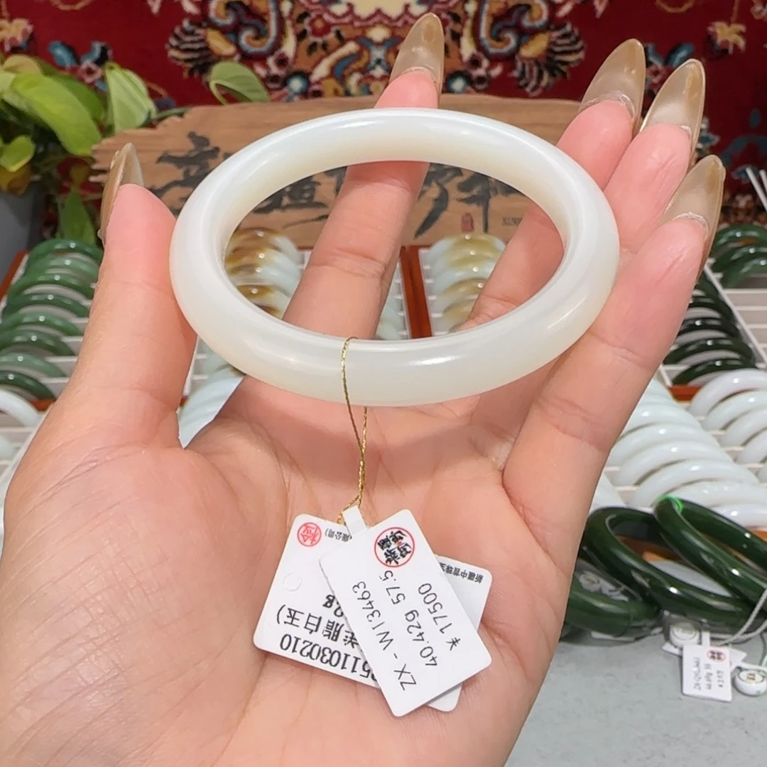 和田玉未镶嵌手镯新疆羊脂白玉手镯美人条57.5