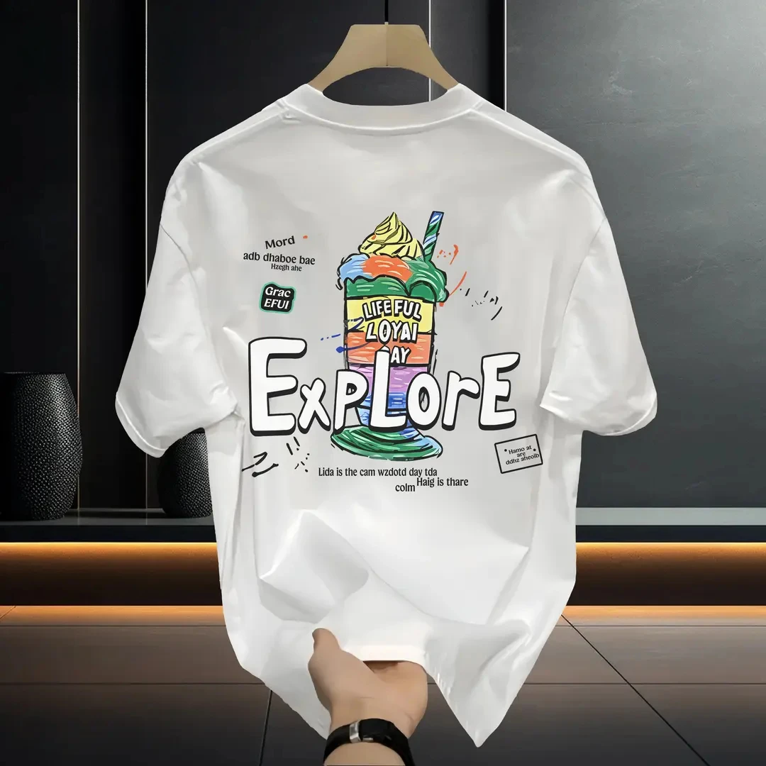 夏季美式潮流男士百搭潮牌纯棉休闲短袖T恤圆领半袖个性印花上衣T