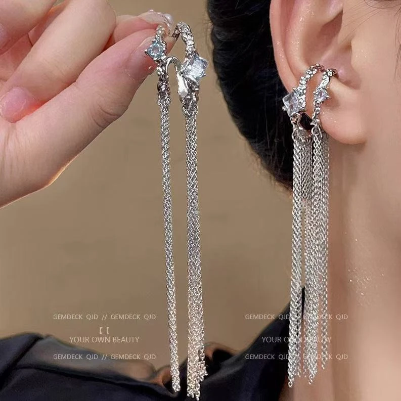 合金耳饰 轻奢长款流苏耳挂高级感设计耳骨夹无耳洞夸张百搭耳饰