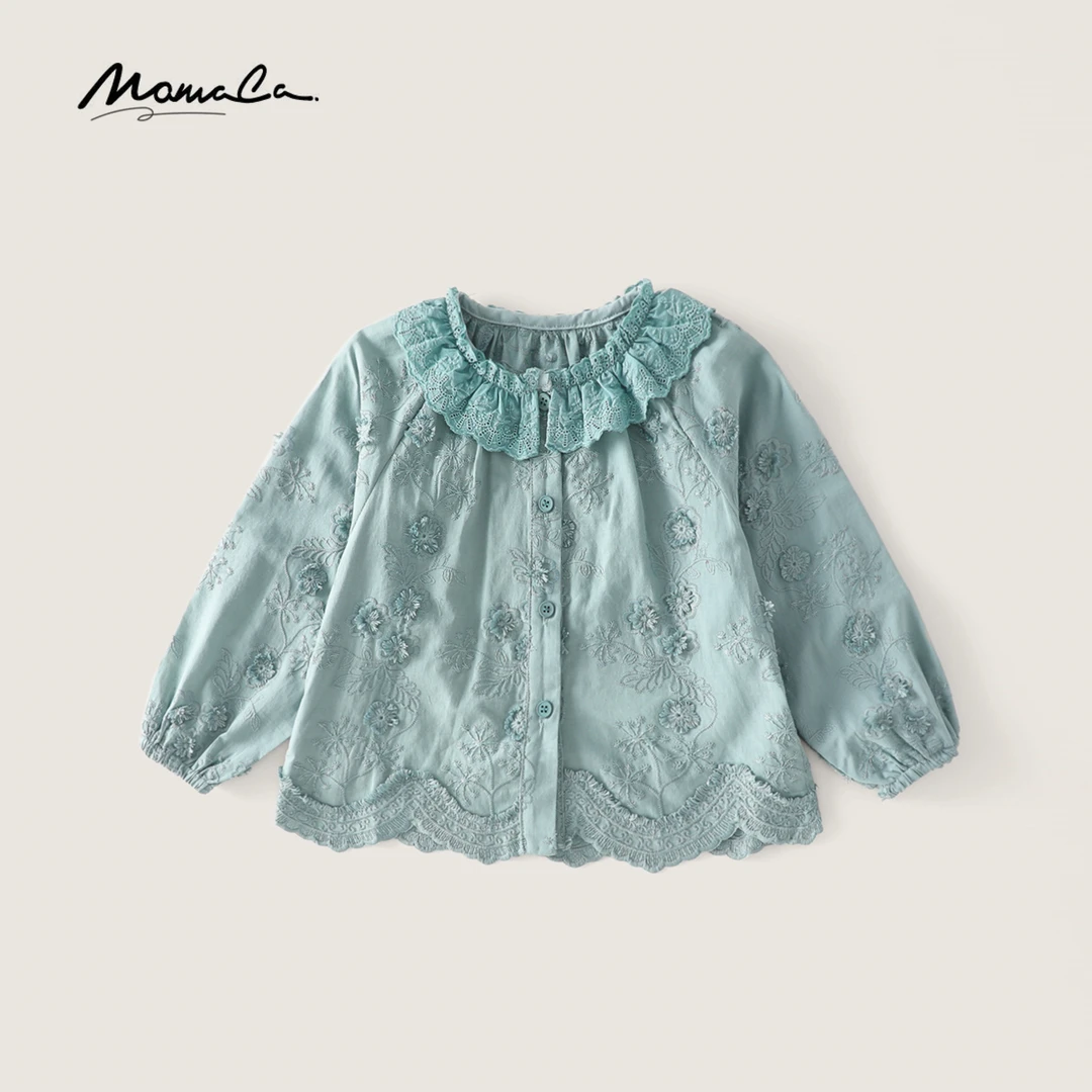 宝宝长袖薄款短袖娃娃衫MOMOCO春秋季新款女童森系甜美花边领衬衫